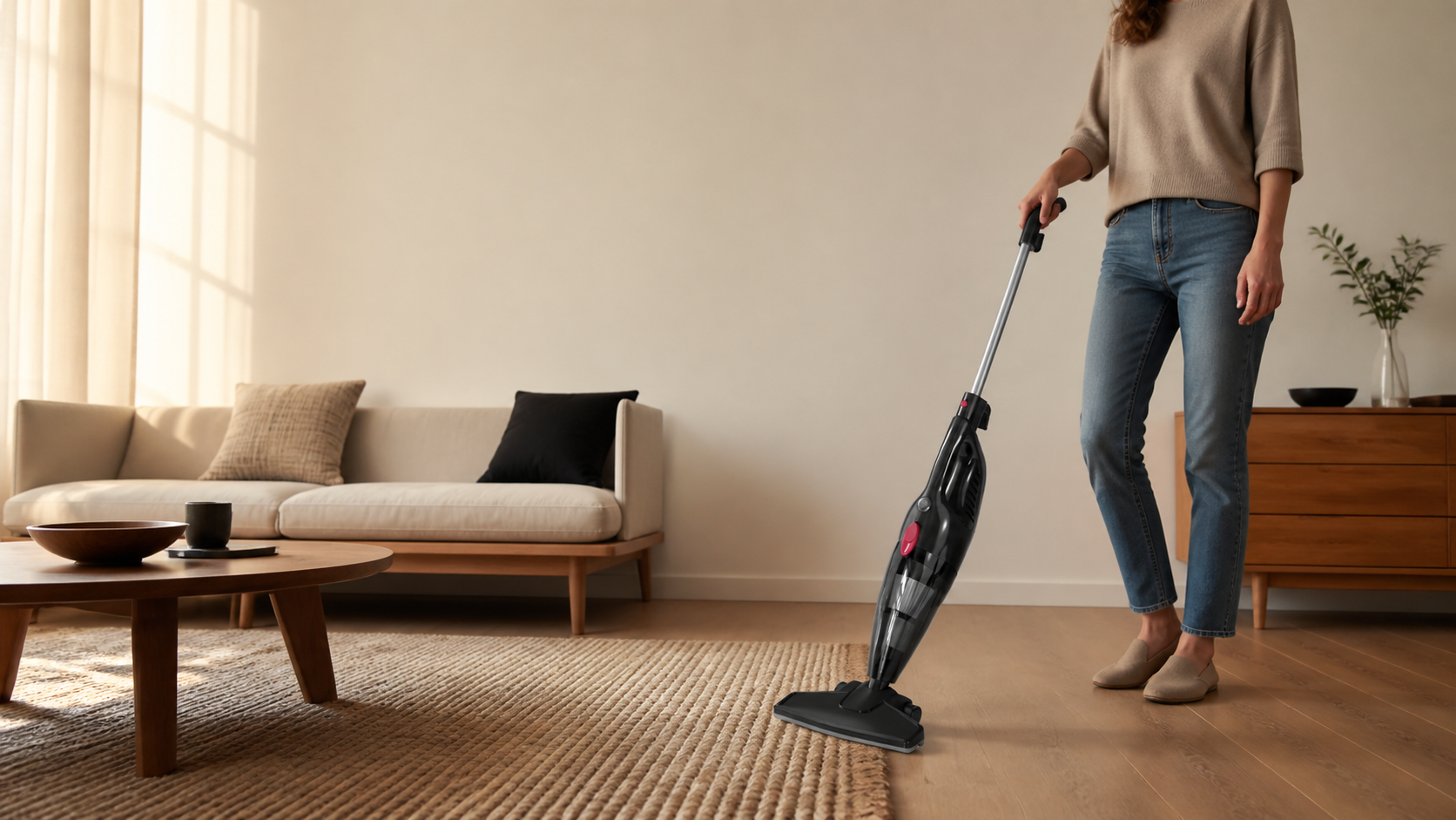 A person using the PBHPBH LF-07 vacuum at home